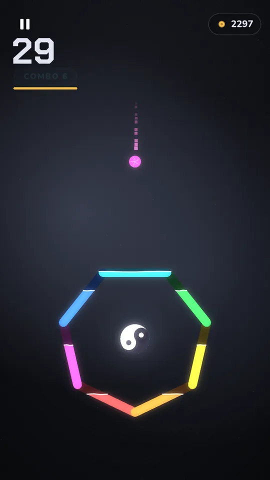 A run in progress, combo building on a multi-sided polygon